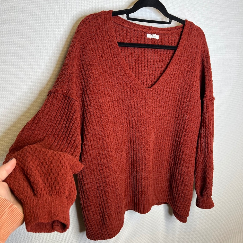 Maurices V Neck Textured Knit Sweater Rust Orange Plus Size 2X Long‎ Sleeve